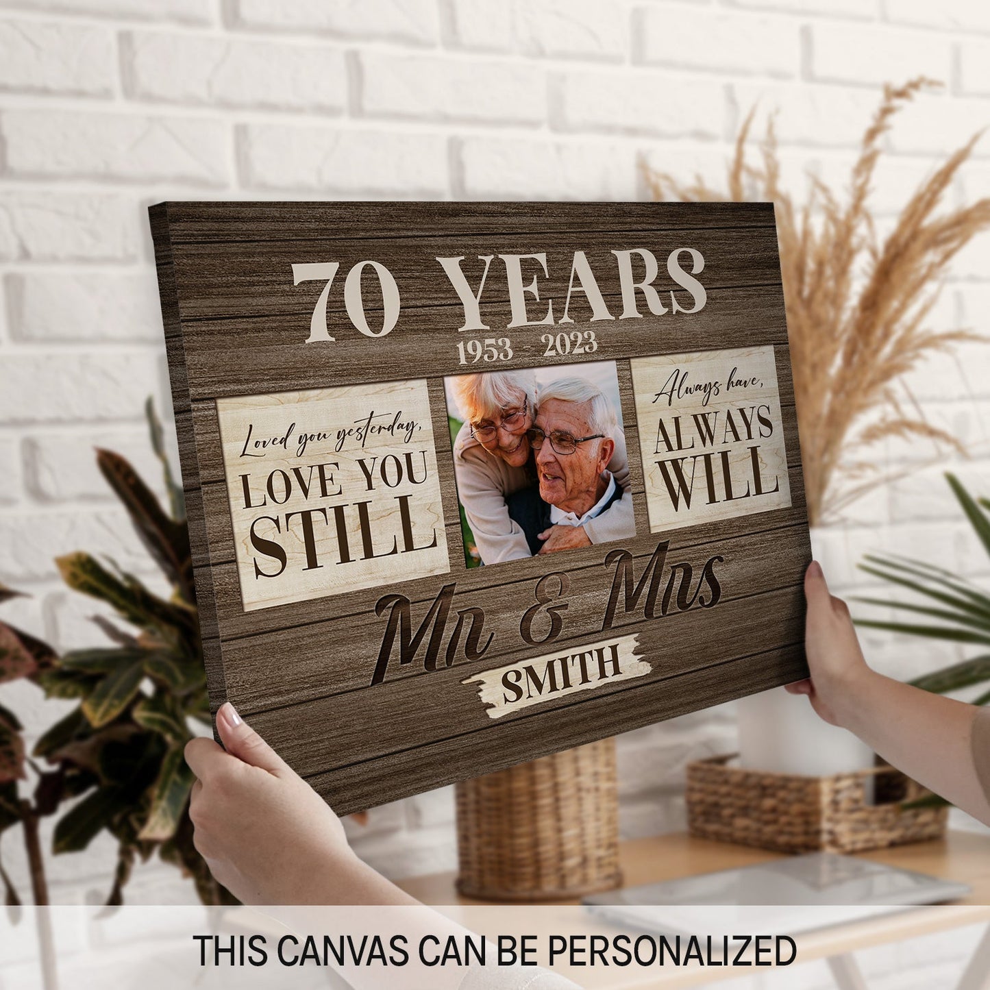 70 Years Mr. & Mrs. - Personalized 70 Year Anniversary gift for Parents, Husband or Wife - Custom Canvas Print - MyMindfulGifts