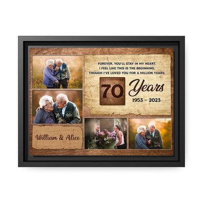 70 Year Wedding - Forever, You'll Stay In My Heart - Personalized 70 Year Anniversary gift for Parents, Husband or Wife - Custom Canvas Print - MyMindfulGifts