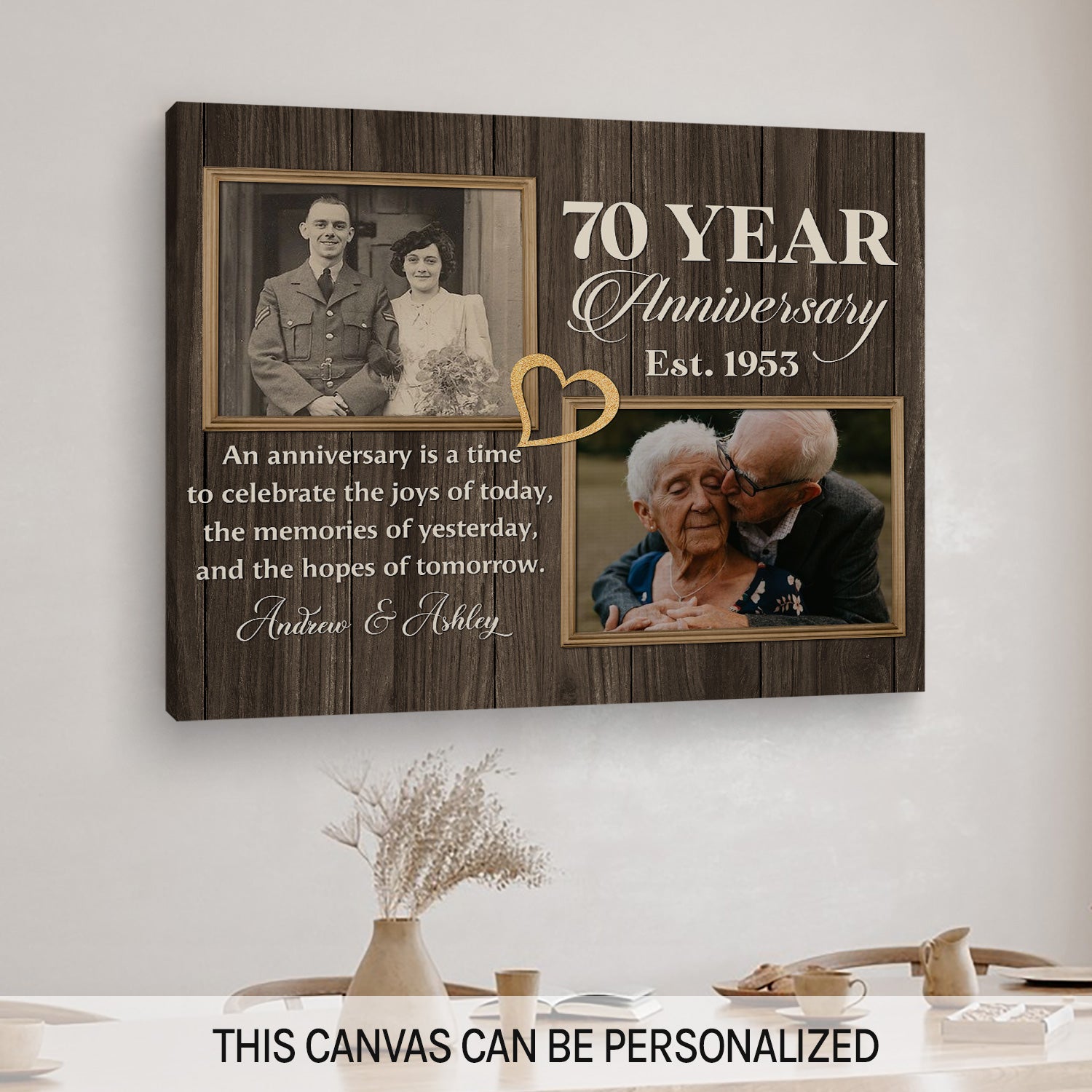 70 Year Anniversary - Personalized 70 Year Anniversary gift for Parents, Husband or Wife - Custom Canvas Print - MyMindfulGifts