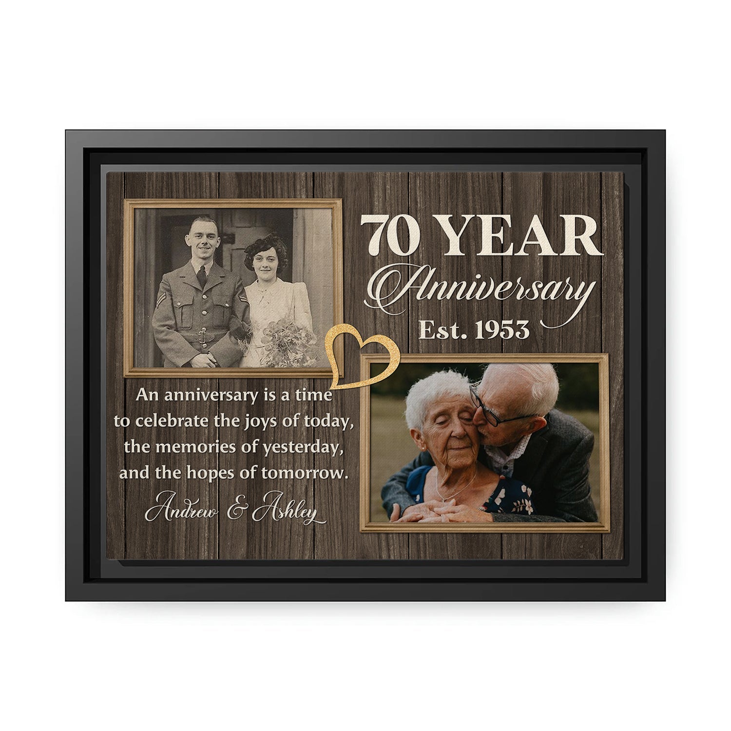70 Year Anniversary - Personalized 70 Year Anniversary gift for Parents, Husband or Wife - Custom Canvas Print - MyMindfulGifts