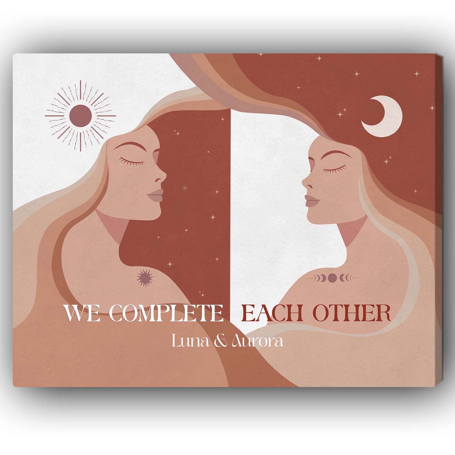 We Complete Each Other - Personalized Anniversary or Valentine's Day gift for Lesbian Couple - Custom Canvas Print - MyMindfulGifts