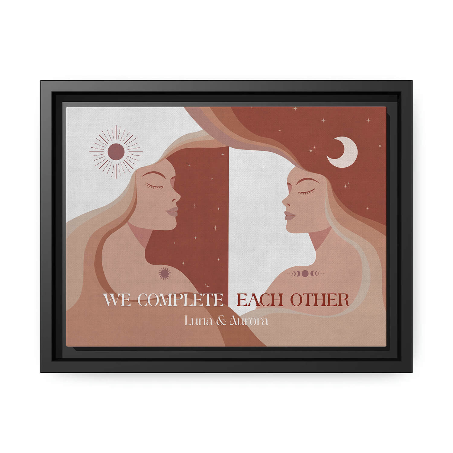 We Complete Each Other - Personalized Anniversary or Valentine's Day gift for Lesbian Couple - Custom Canvas Print - MyMindfulGifts