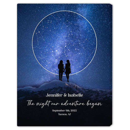 The Night Our Adventure Began Star Map - Personalized Anniversary or Valentine's Day gift for Lesbian Couple - Custom Canvas Print - MyMindfulGifts