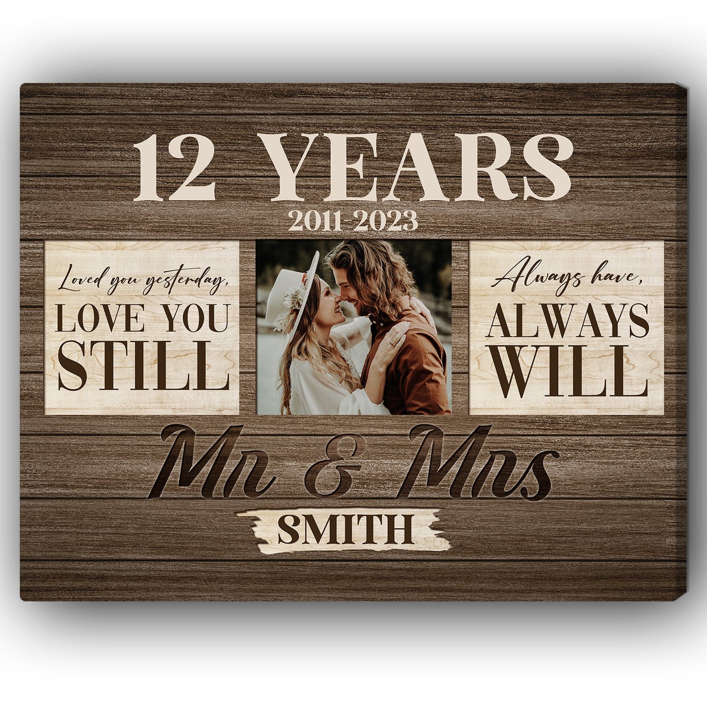 Mr. & Mrs. - Personalized 12 Year Anniversary gift for Husband or Wife - Custom Canvas Print - MyMindfulGifts