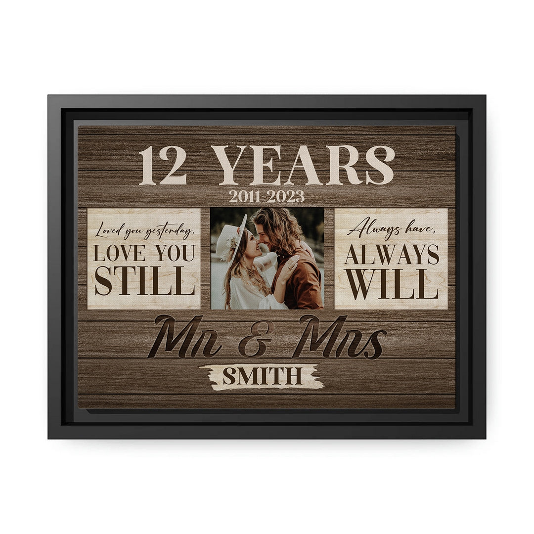Mr. & Mrs. - Personalized 12 Year Anniversary gift for Husband or Wife - Custom Canvas Print - MyMindfulGifts