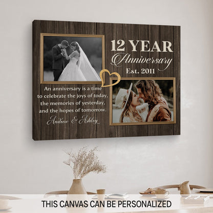 12 Year Anniversary - Personalized 12 Year Anniversary gift for Husband or Wife - Custom Canvas Print - MyMindfulGifts