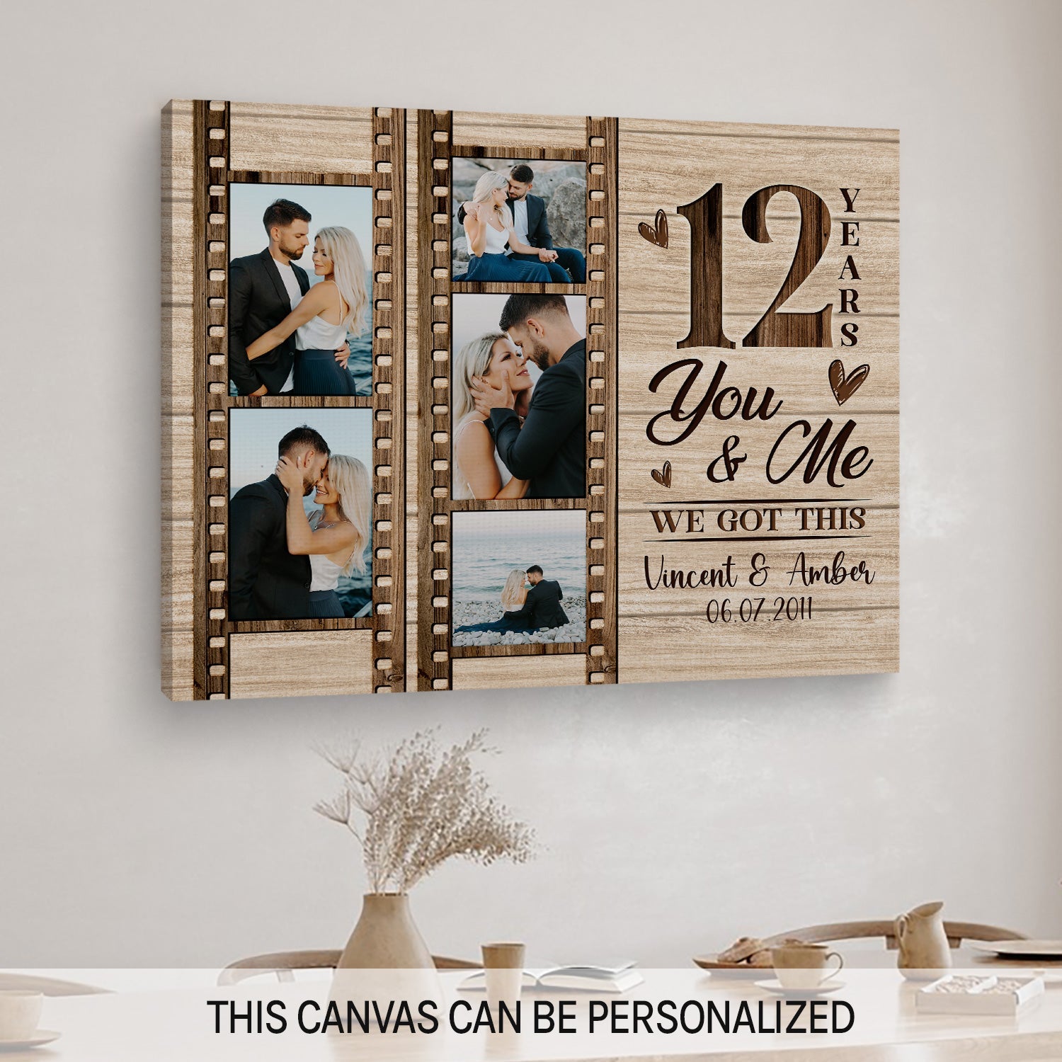 You & Me 12 Years - Personalized 12 Year Anniversary gift for Husband or Wife - Custom Canvas Print - MyMindfulGifts