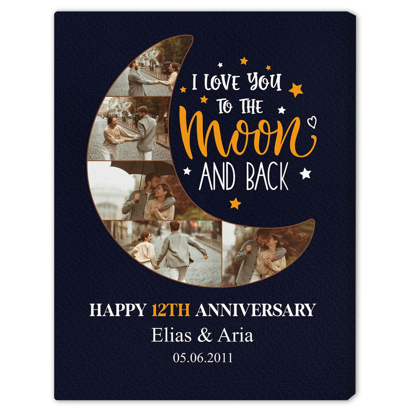 I Love You To The Moon - Personalized 12 Year Anniversary gift For Husband or Wife - Custom Canvas Print - MyMindfulGifts