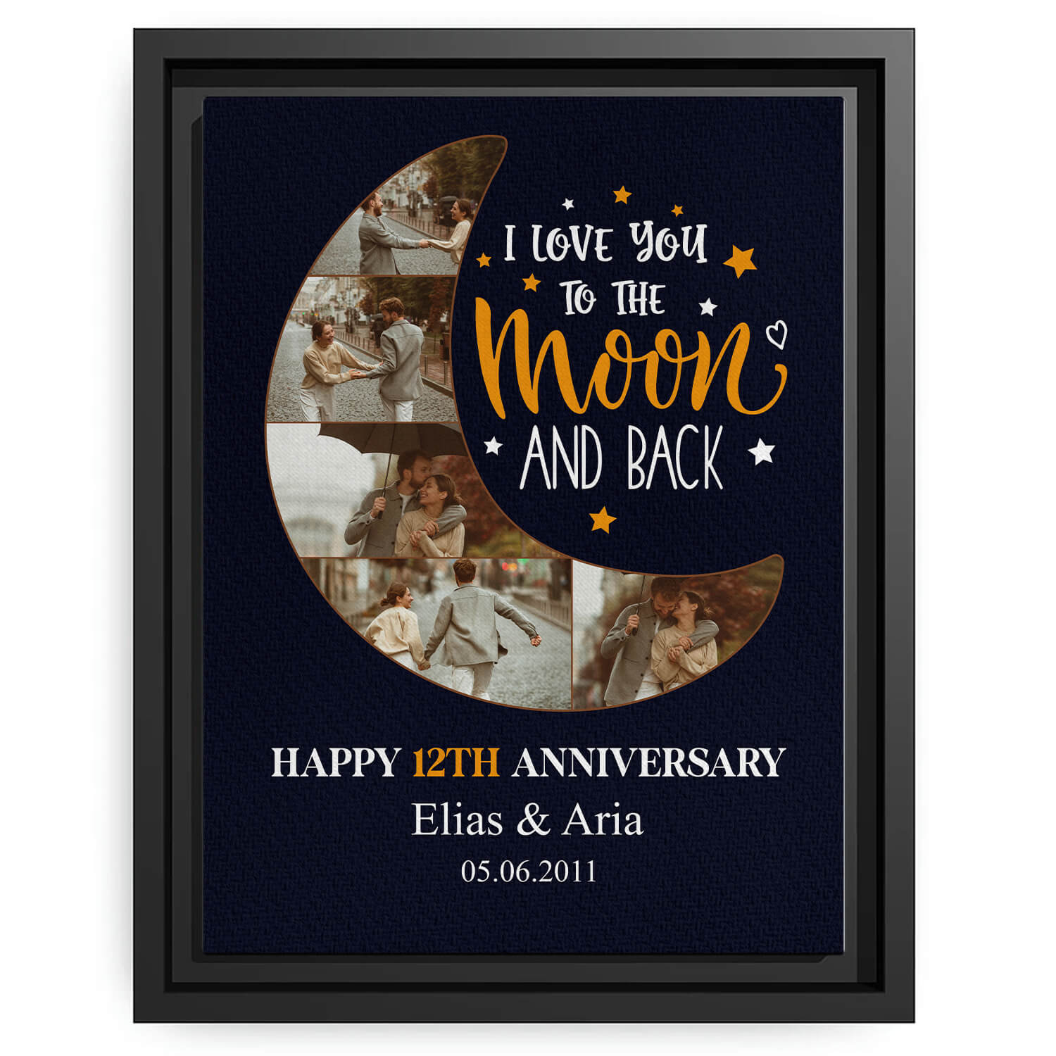 I Love You To The Moon - Personalized 12 Year Anniversary gift For Husband or Wife - Custom Canvas Print - MyMindfulGifts