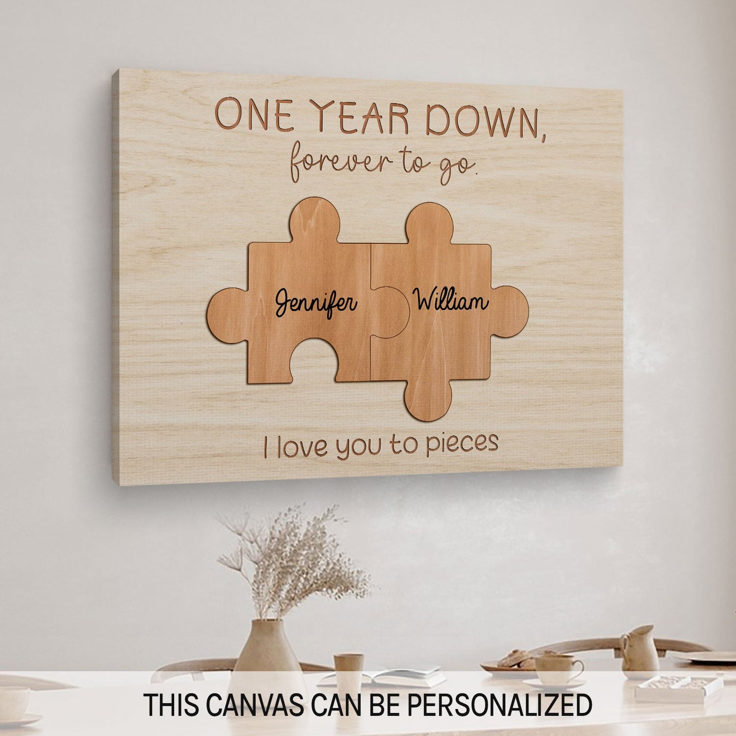 One Year Down, Forever To Go - Personalized 1 Year Anniversary gift For Husband or Wife - Custom Canvas Print - MyMindfulGifts