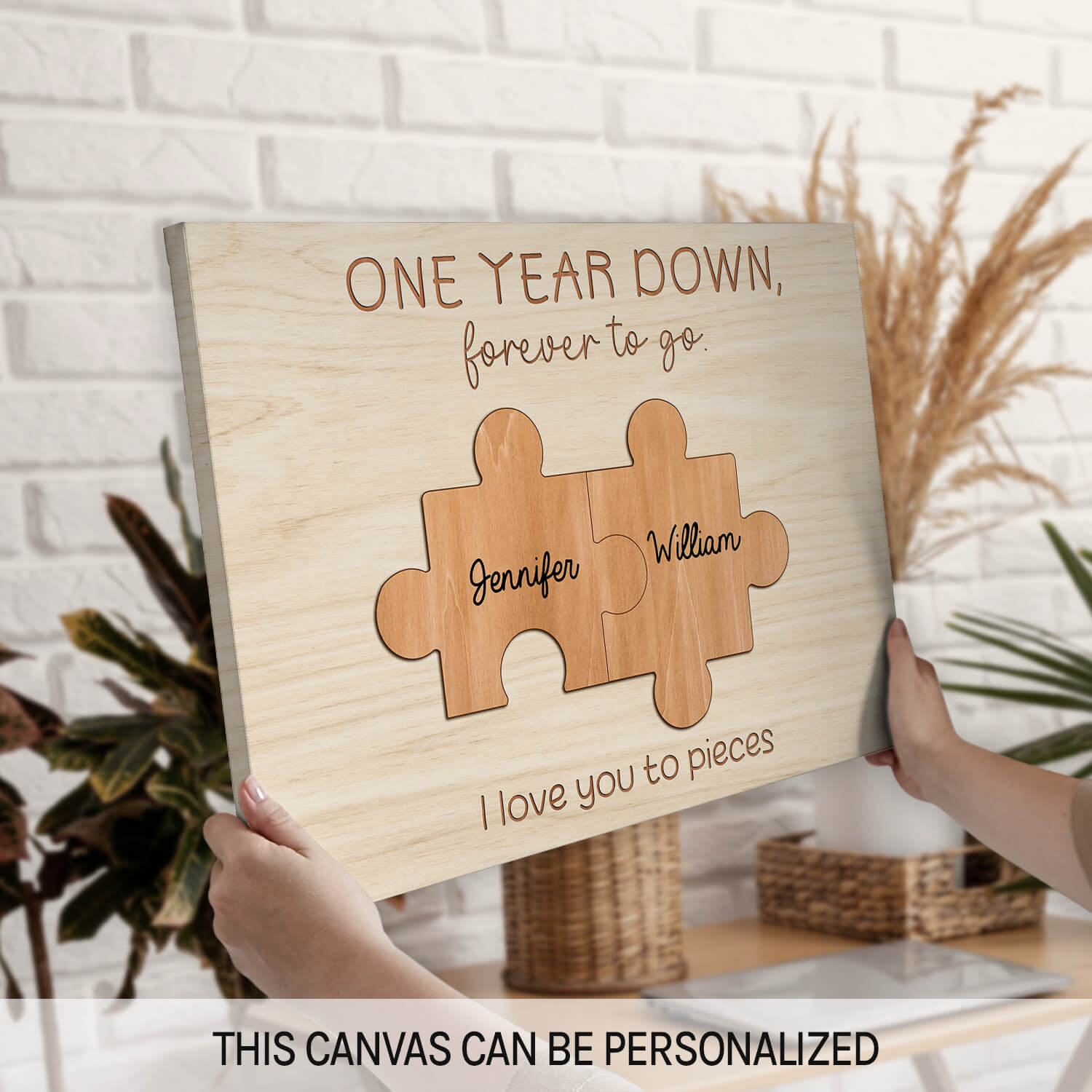 One Year Down, Forever To Go - Personalized 1 Year Anniversary gift For Husband or Wife - Custom Canvas Print - MyMindfulGifts