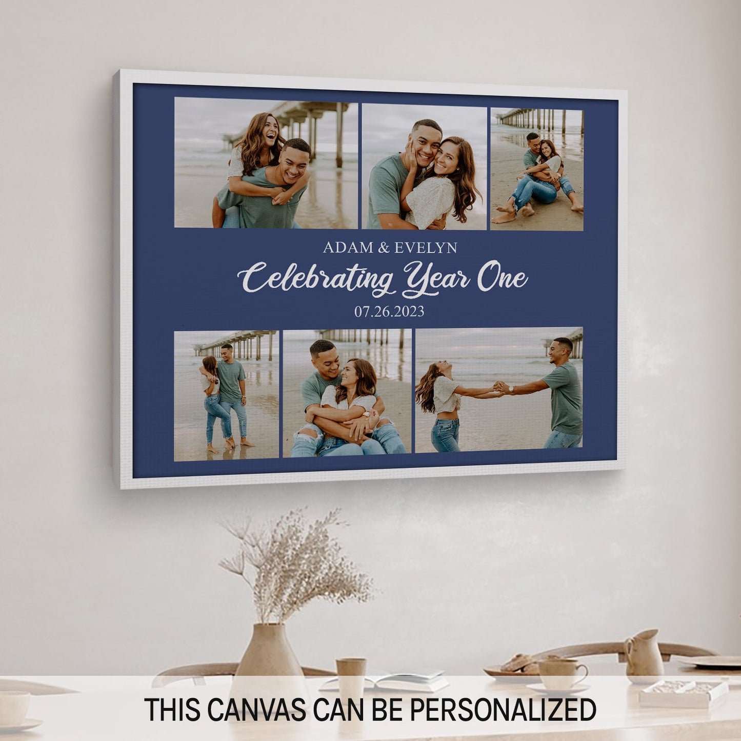 Celebrating Year One - Personalized 1 Year Anniversary gift For Husband or Wife - Custom Canvas Print - MyMindfulGifts