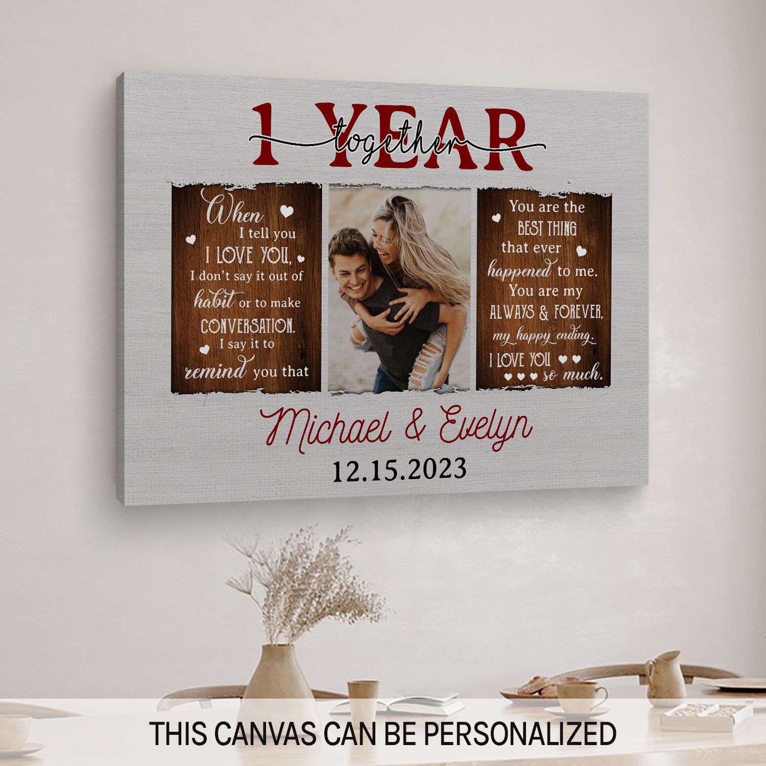 1 Year Together - Personalized 1 Year Anniversary gift For Husband or Wife - Custom Canvas Print - MyMindfulGifts