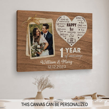 1 Year Of Marriage - Personalized 1 Year Anniversary gift For Husband or Wife - Custom Canvas Print - MyMindfulGifts