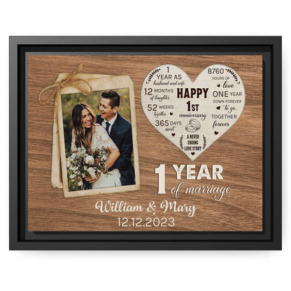 1 Year Of Marriage - Personalized 1 Year Anniversary gift For Husband or Wife - Custom Canvas Print - MyMindfulGifts