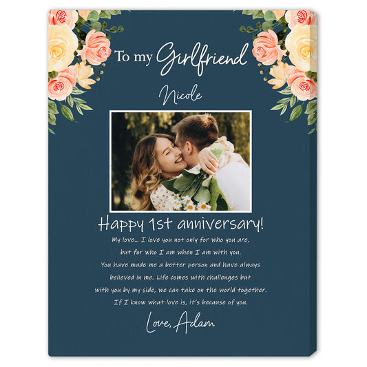 Happy 1st Anniversary - Personalized 1 Year Anniversary gift For Husband or Wife - Custom Canvas Print - MyMindfulGifts