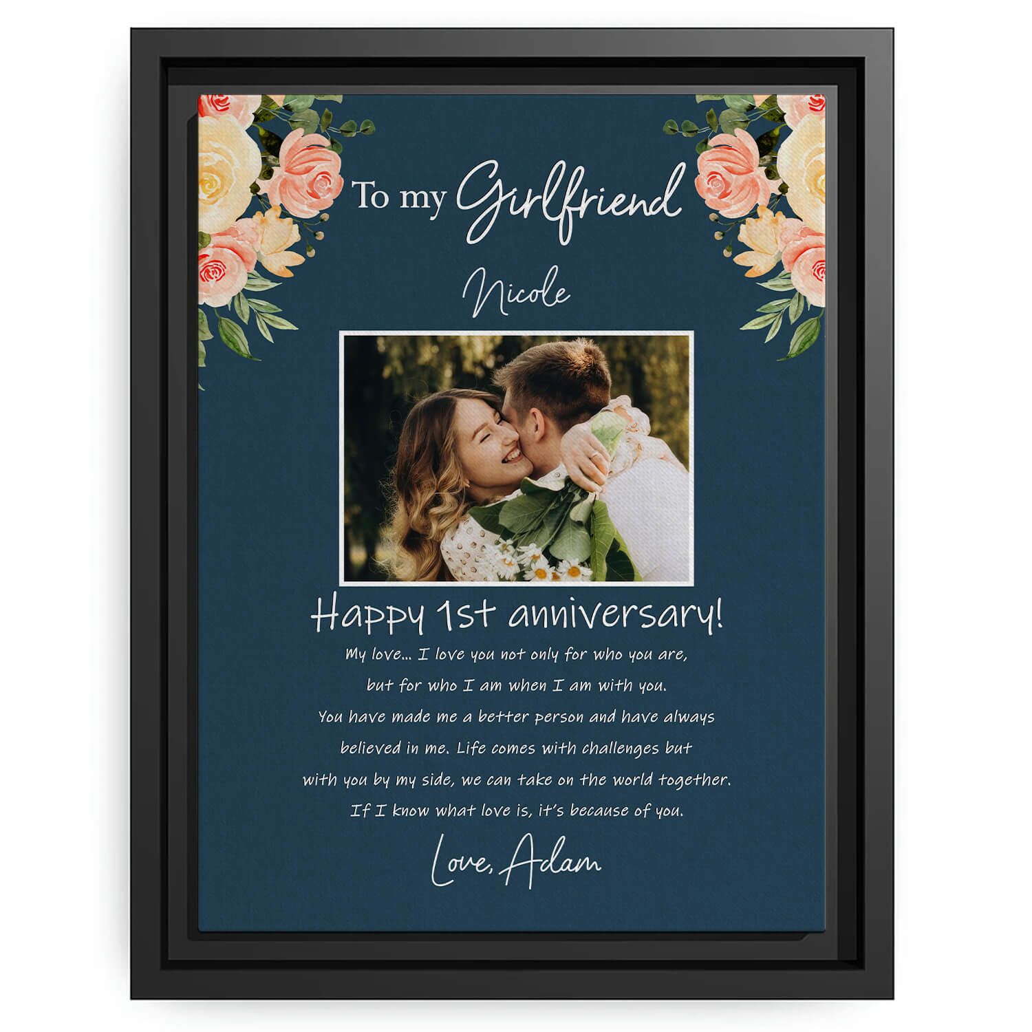 Happy 1st Anniversary - Personalized 1 Year Anniversary gift For Husband or Wife - Custom Canvas Print - MyMindfulGifts