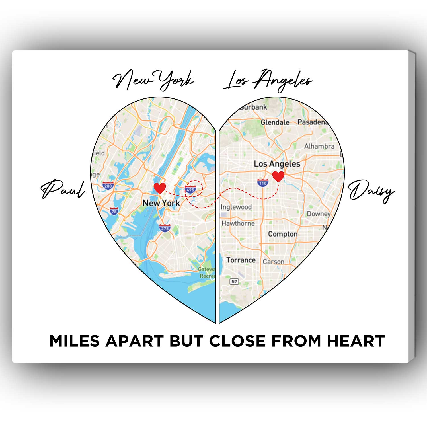 Long Distance Heart Map Gift - Personalized Anniversary, Valentine's D ...