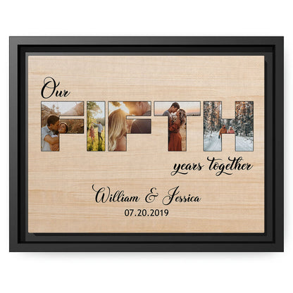 Our Fifth Year Together Photo Collage - Personalized 5 Year Anniversary gift For Him or Her - Custom Canvas Print - MyMindfulGifts
