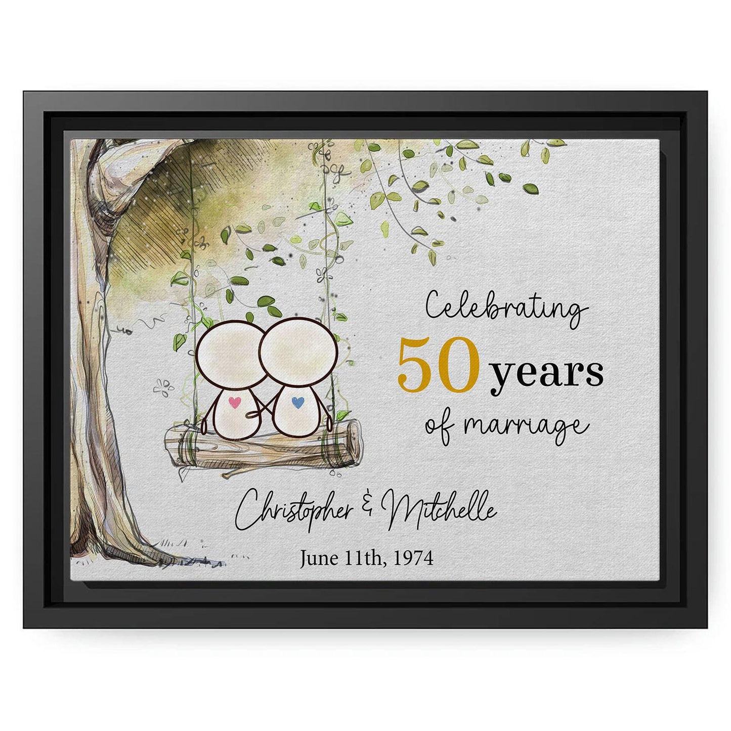 50 Years Of Mariage Golden Wedding Anniversary - Personalized 50 Year Anniversary gift For Parents, Friends, Husband or Wife - Custom Canvas Print - MyMindfulGifts