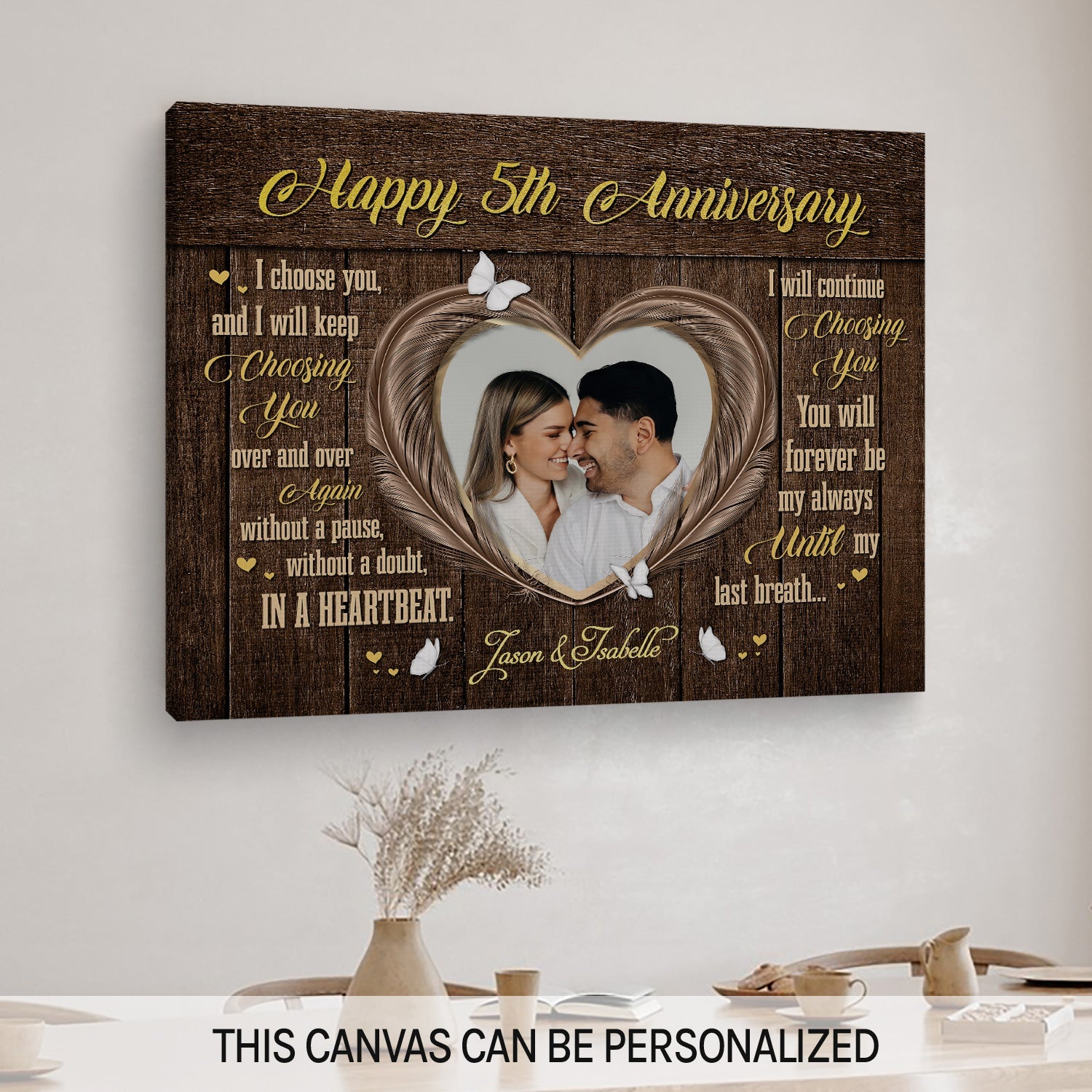 Happy 5th Anniversary - Personalized 5 Year Anniversary gift For Him or Her - Custom Canvas Print - MyMindfulGifts