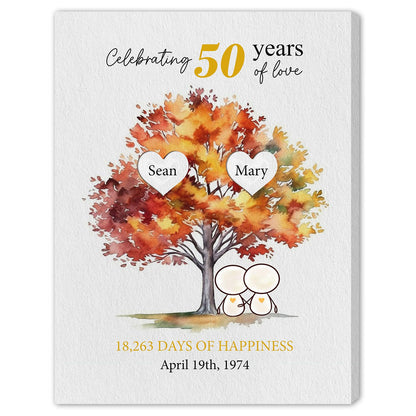 Celebrating 50 Years Of Love - Personalized 50 Year Anniversary gift For Parents, Friends, Husband or Wife - Custom Canvas Print - MyMindfulGifts