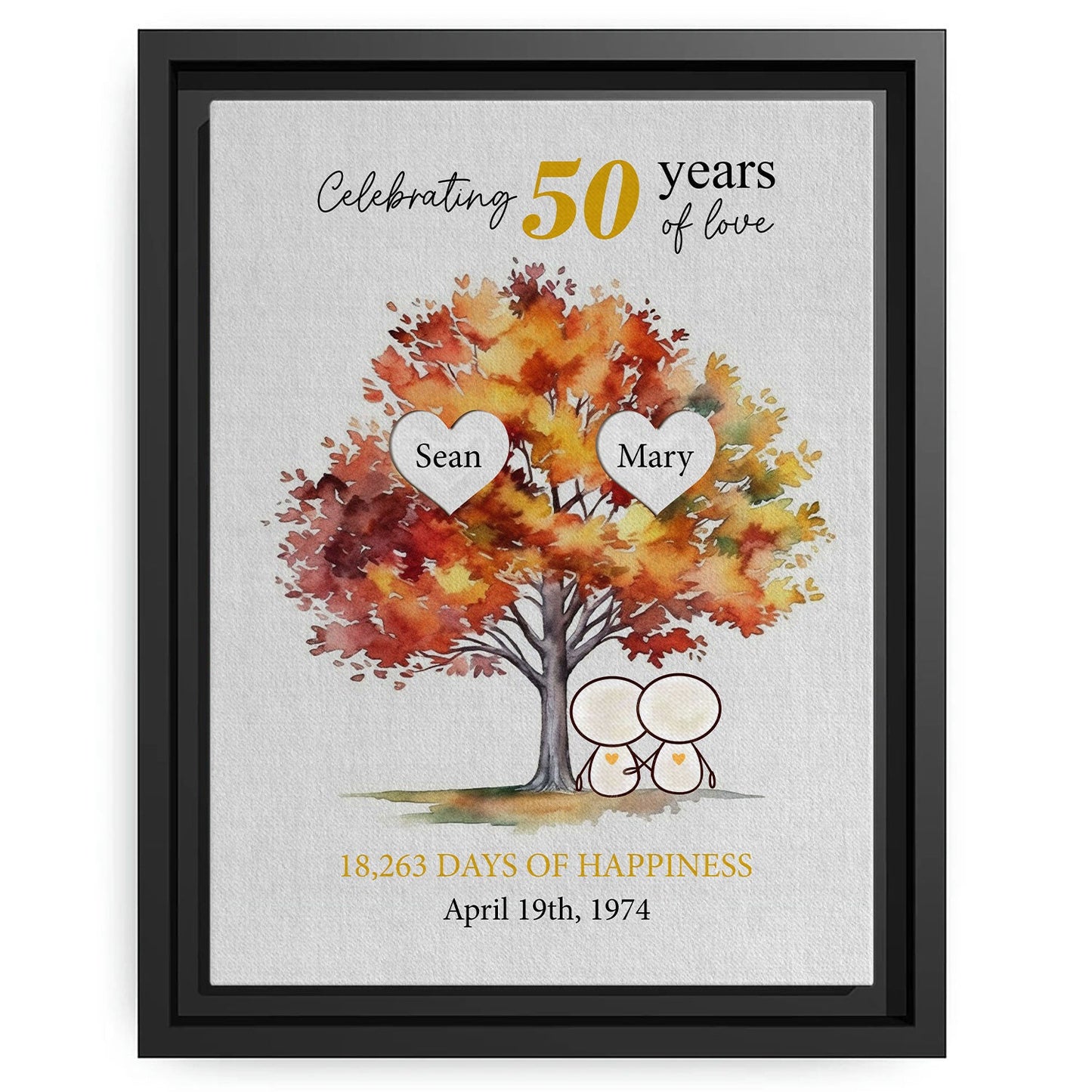 Celebrating 50 Years Of Love - Personalized 50 Year Anniversary gift For Parents, Friends, Husband or Wife - Custom Canvas Print - MyMindfulGifts