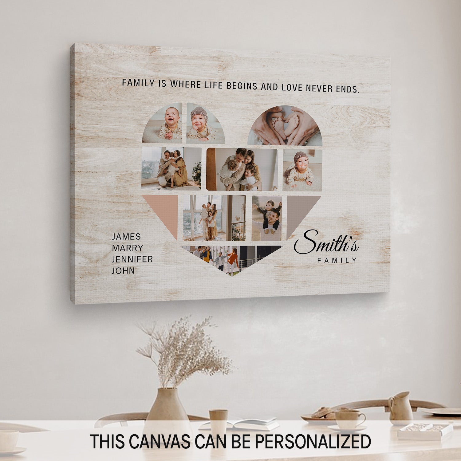 Personalized Mother's Day or Father's Day or birthday gift for Mom or for Dad - Family Is Where Life Begins - custom Canvas Print - MyMindfulGifts