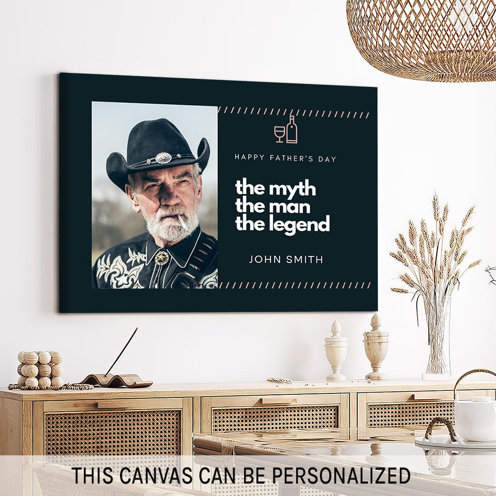 The Myth The Man The Legend - Personalized Father's Day gift for Dad - Custom Canvas Print - MyMindfulGifts