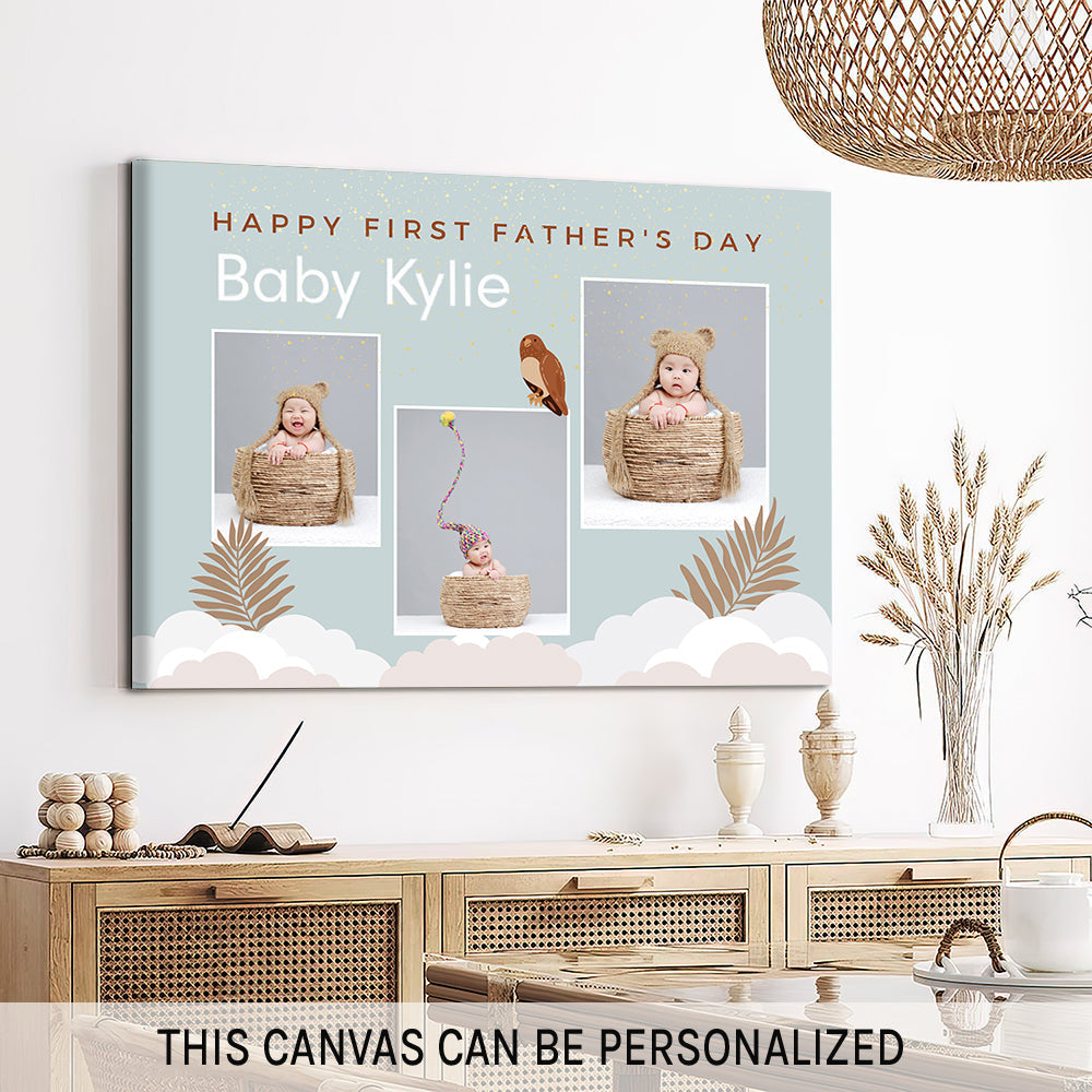 Happy First Father's Day - Personalized Father's Day gift for New Dad - Custom Canvas Print - MyMindfulGifts