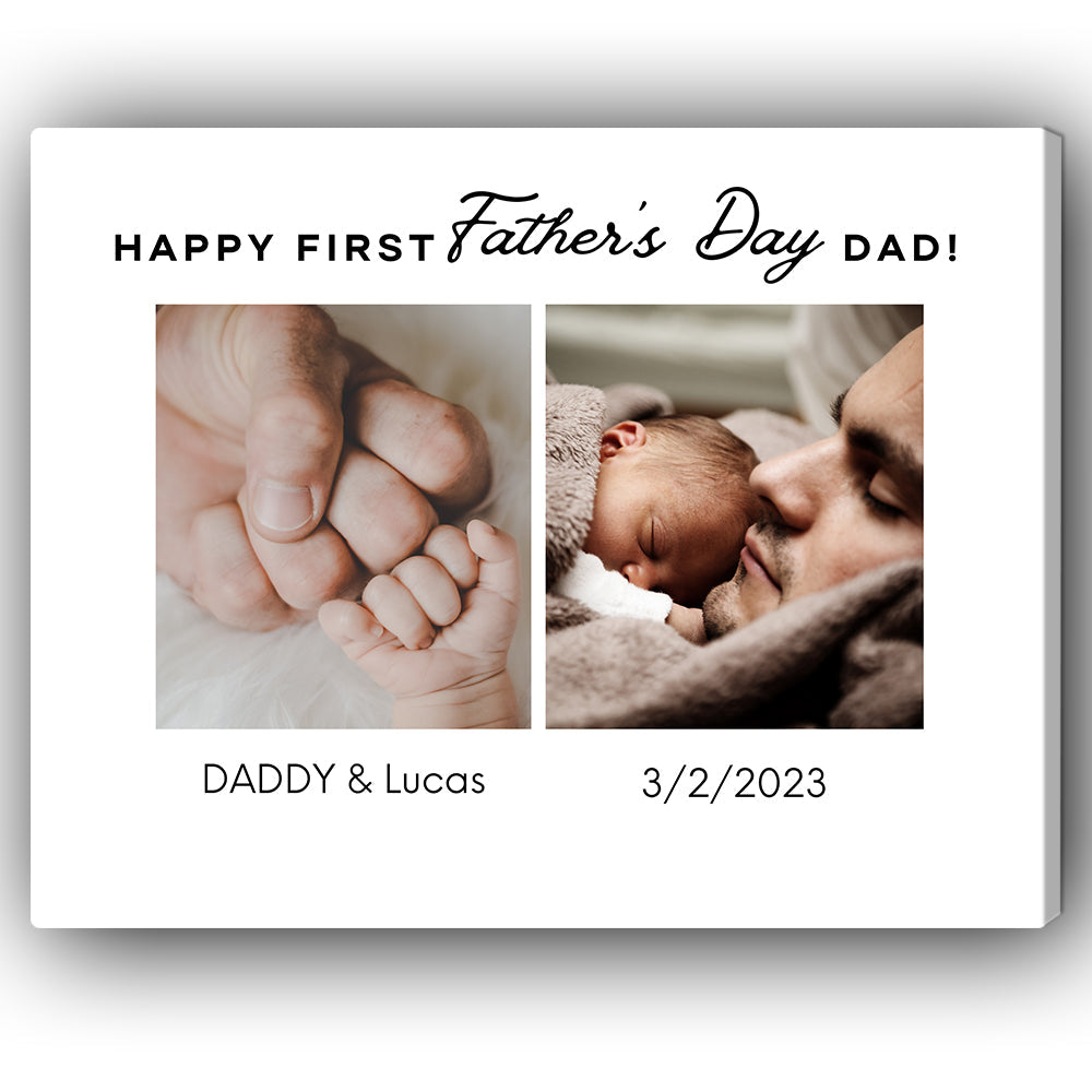 Happy First Father's Day - Personalized Father's Day gift for New Dad - Custom Canvas Print - MyMindfulGifts