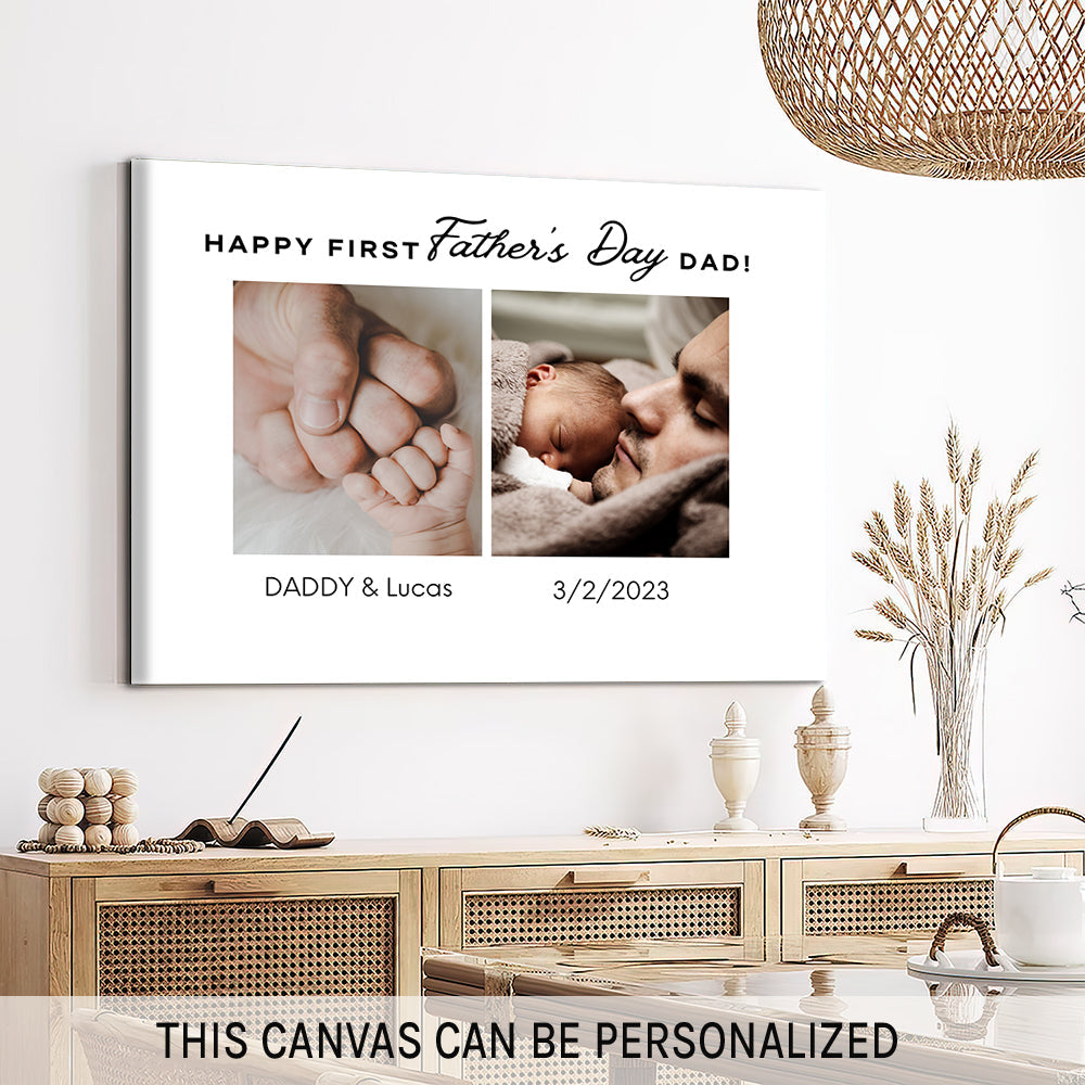 Happy First Father's Day - Personalized Father's Day gift for New Dad - Custom Canvas Print - MyMindfulGifts