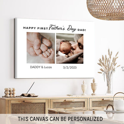 Happy First Father's Day - Personalized Father's Day gift for New Dad - Custom Canvas Print - MyMindfulGifts