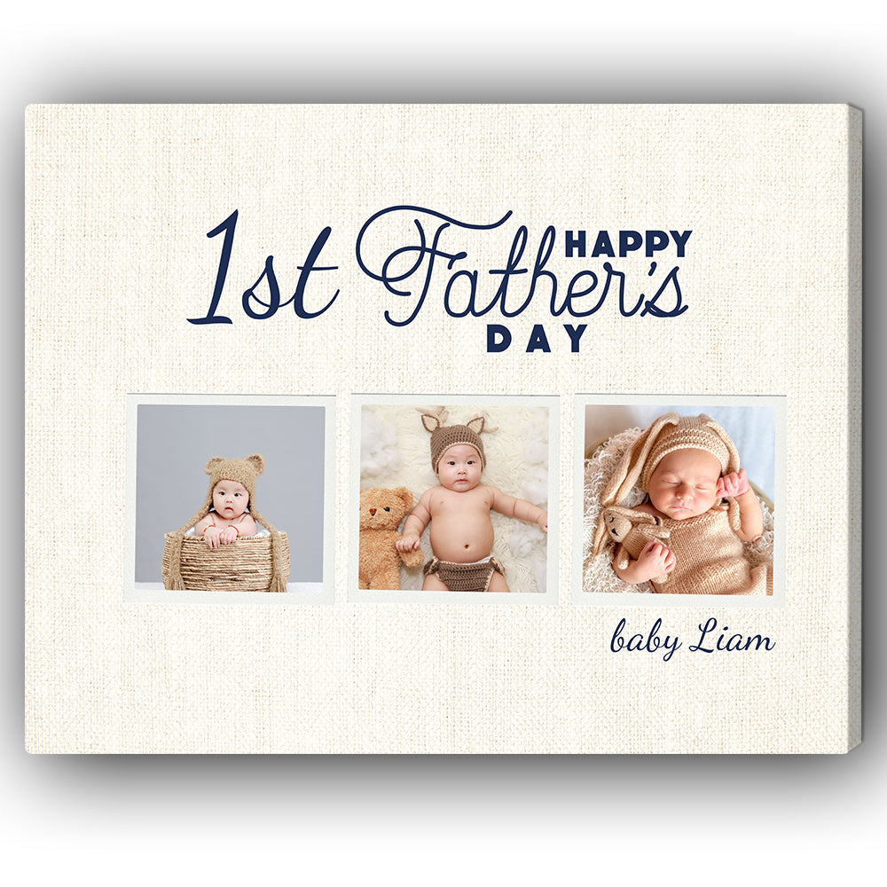 Happy First Father's Day - Personalized Father's Day gift for New Dad - Custom Canvas Print - MyMindfulGifts