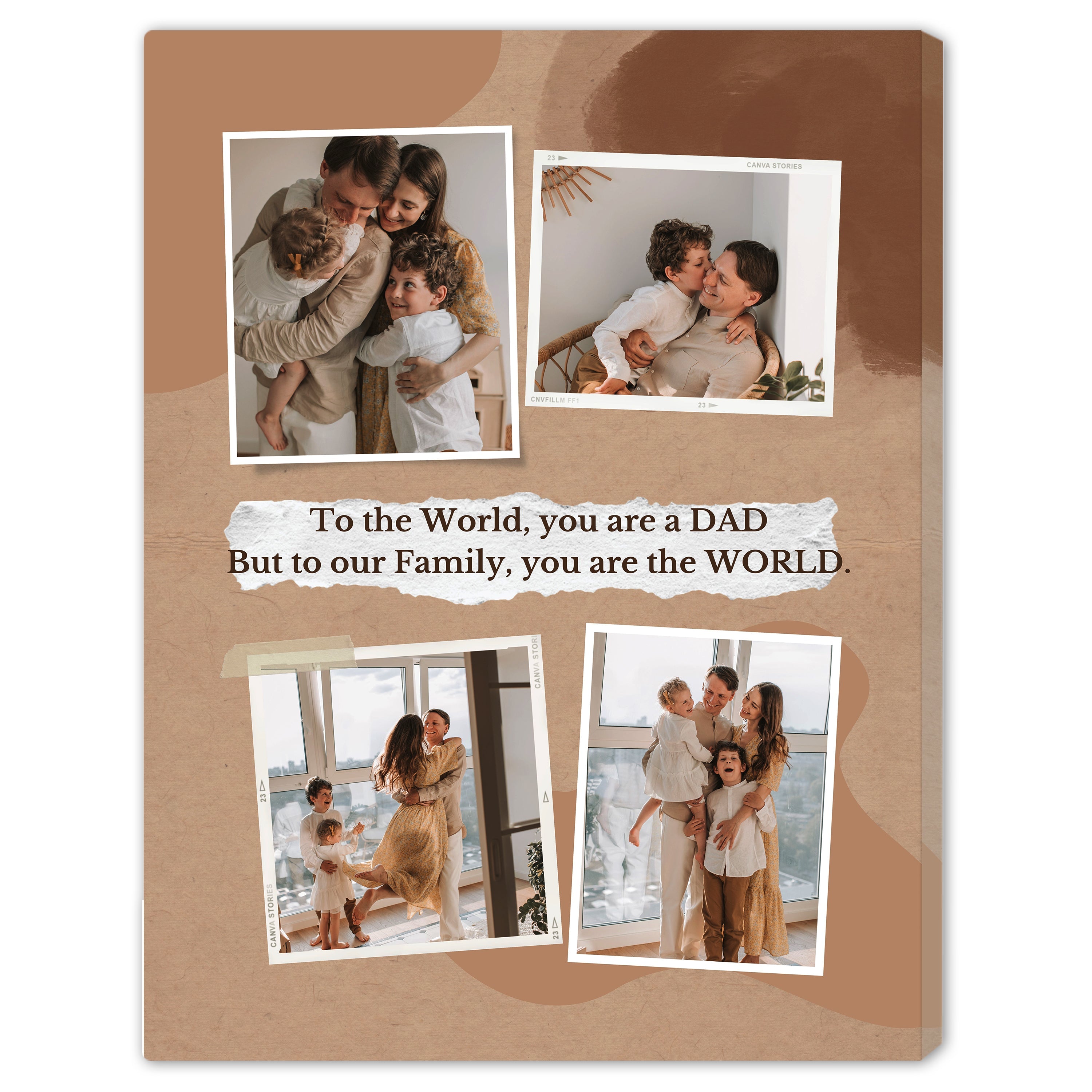 To our family, you are the world - Personalized Father's Day or Birthday gift for Dad - Custom Canvas Print - MyMindfulGifts