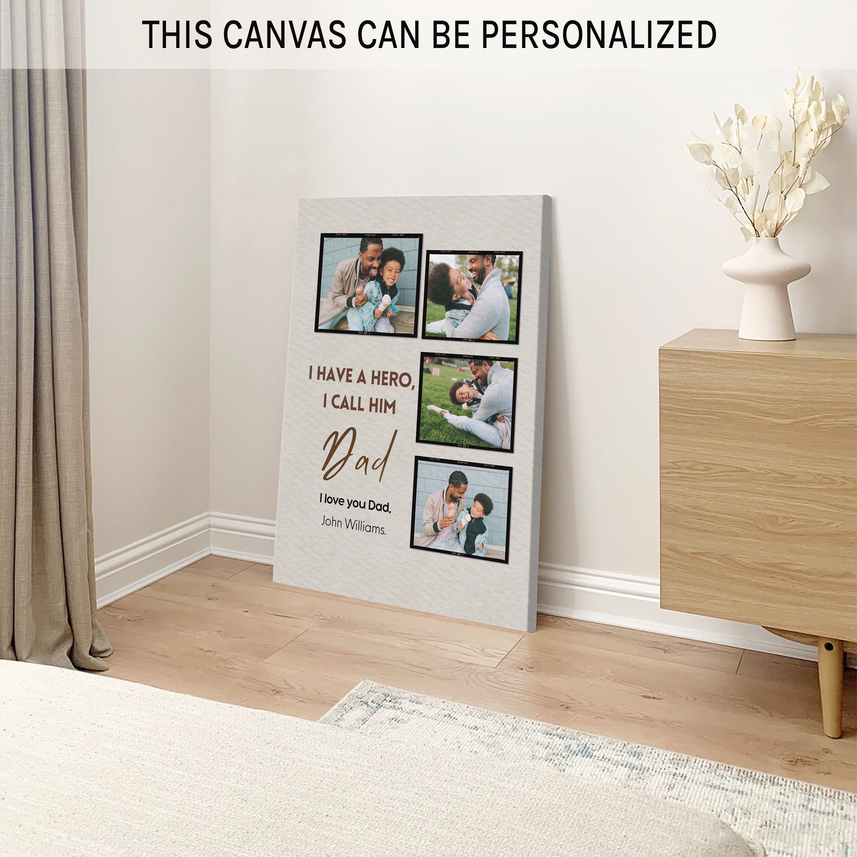 I have a hero - Personalized Father's Day or Birthday gift for Dad - Custom Canvas Print - MyMindfulGifts