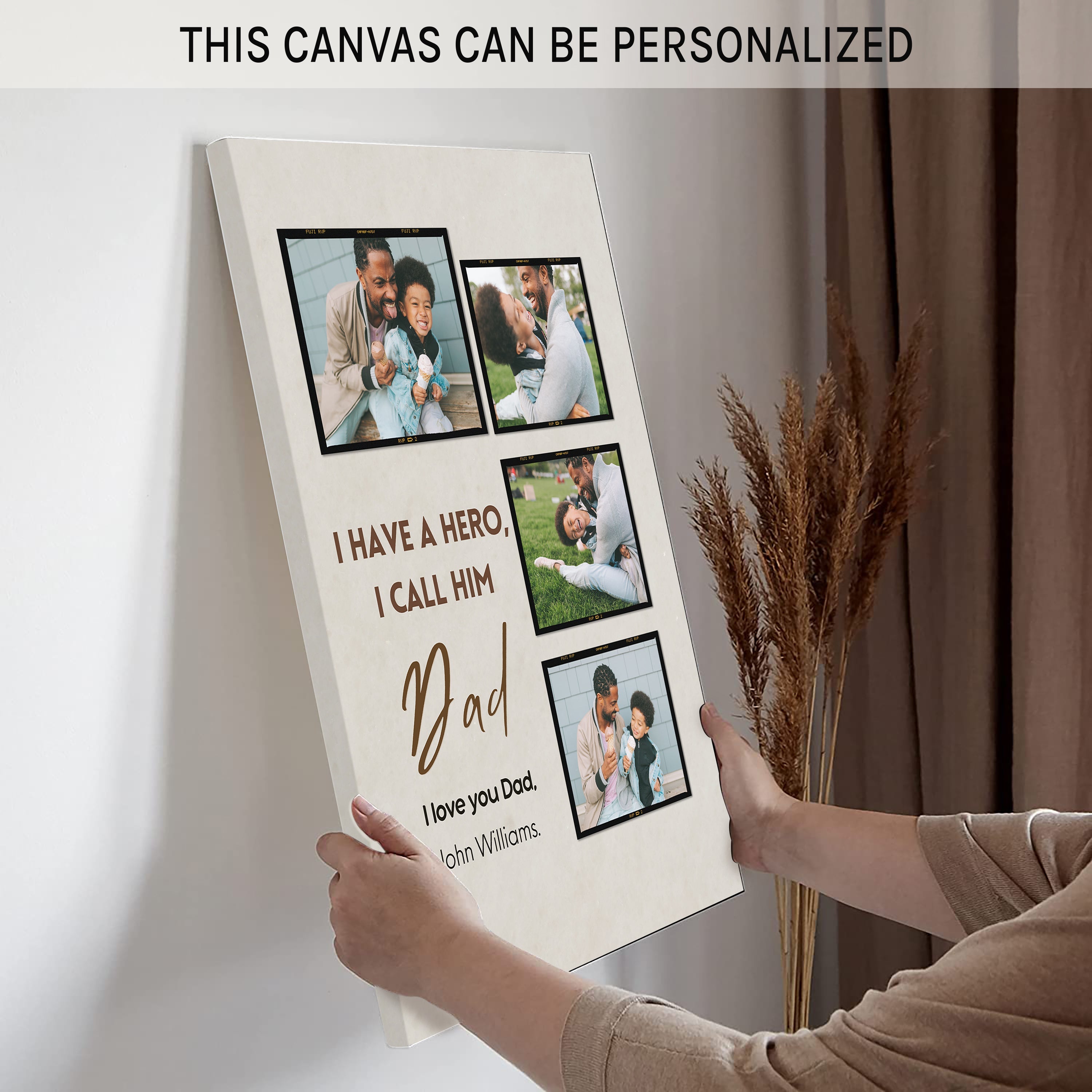 I have a hero - Personalized Father's Day or Birthday gift for Dad - Custom Canvas Print - MyMindfulGifts