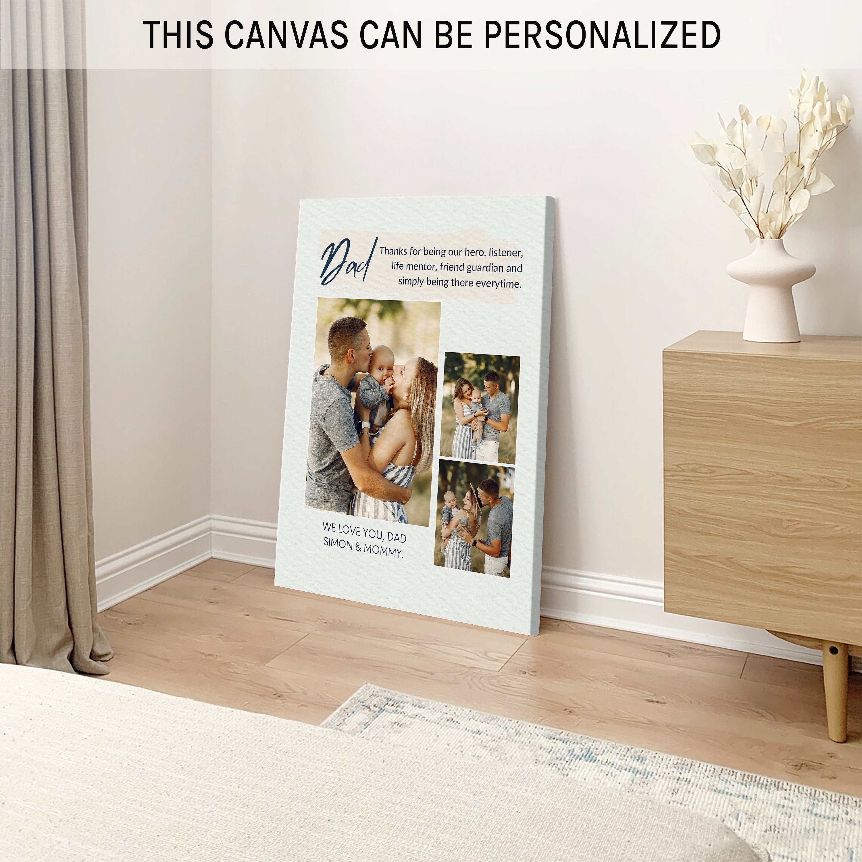 Thanks for being our hero - Personalized Father's Day or Birthday gift for Dad - Custom Canvas Print - MyMindfulGifts