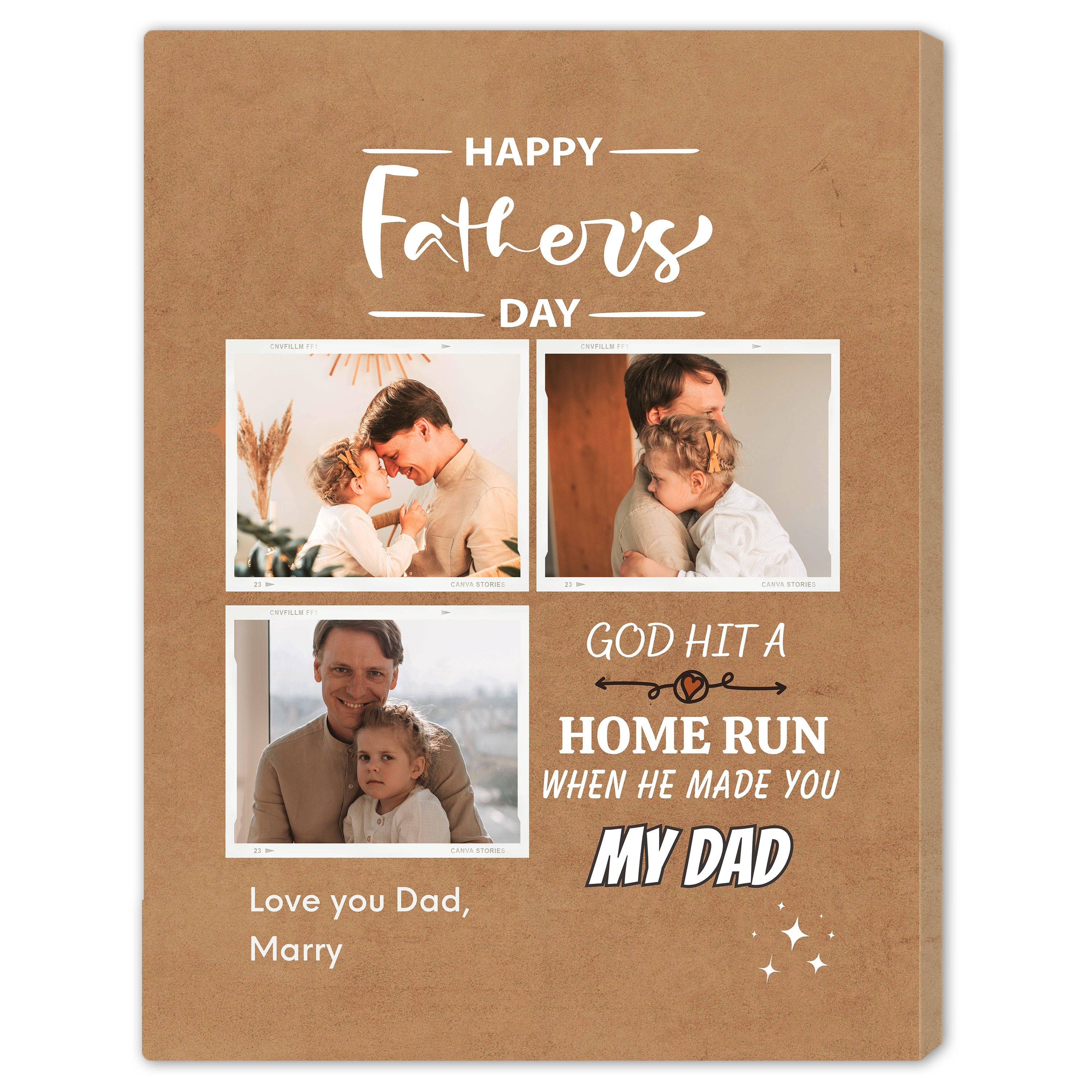 God Hit A Home Run - Personalized Father's Day gift for Dad - Custom Canvas Print - MyMindfulGifts