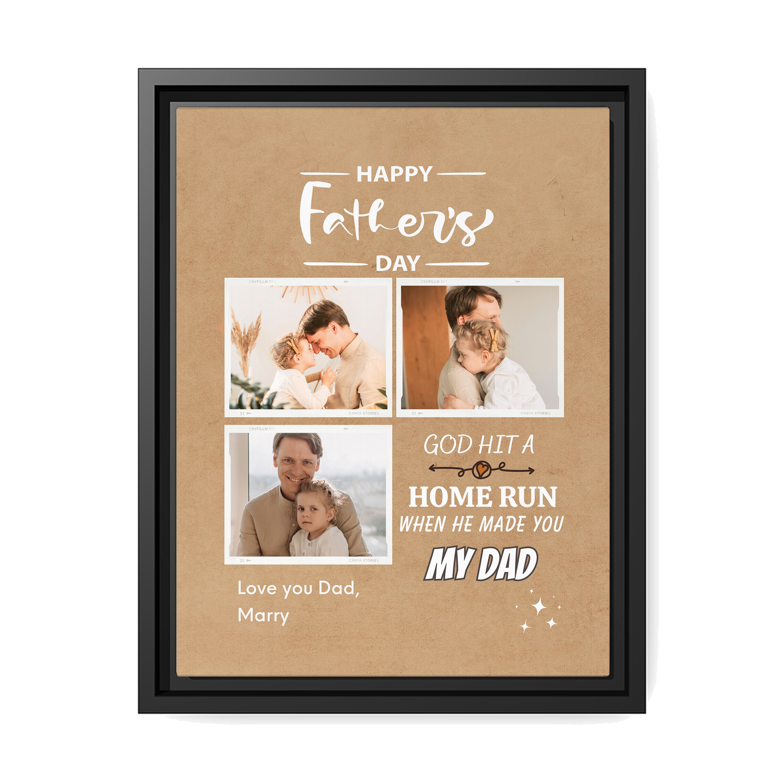 God Hit A Home Run - Personalized Father's Day gift for Dad - Custom Canvas Print - MyMindfulGifts