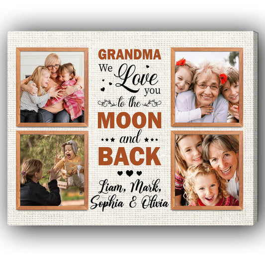 We love you to the moon and back - Personalized Mother's Day, Birthday gift for Grandma - Custom Canvas Print - MyMindfulGifts