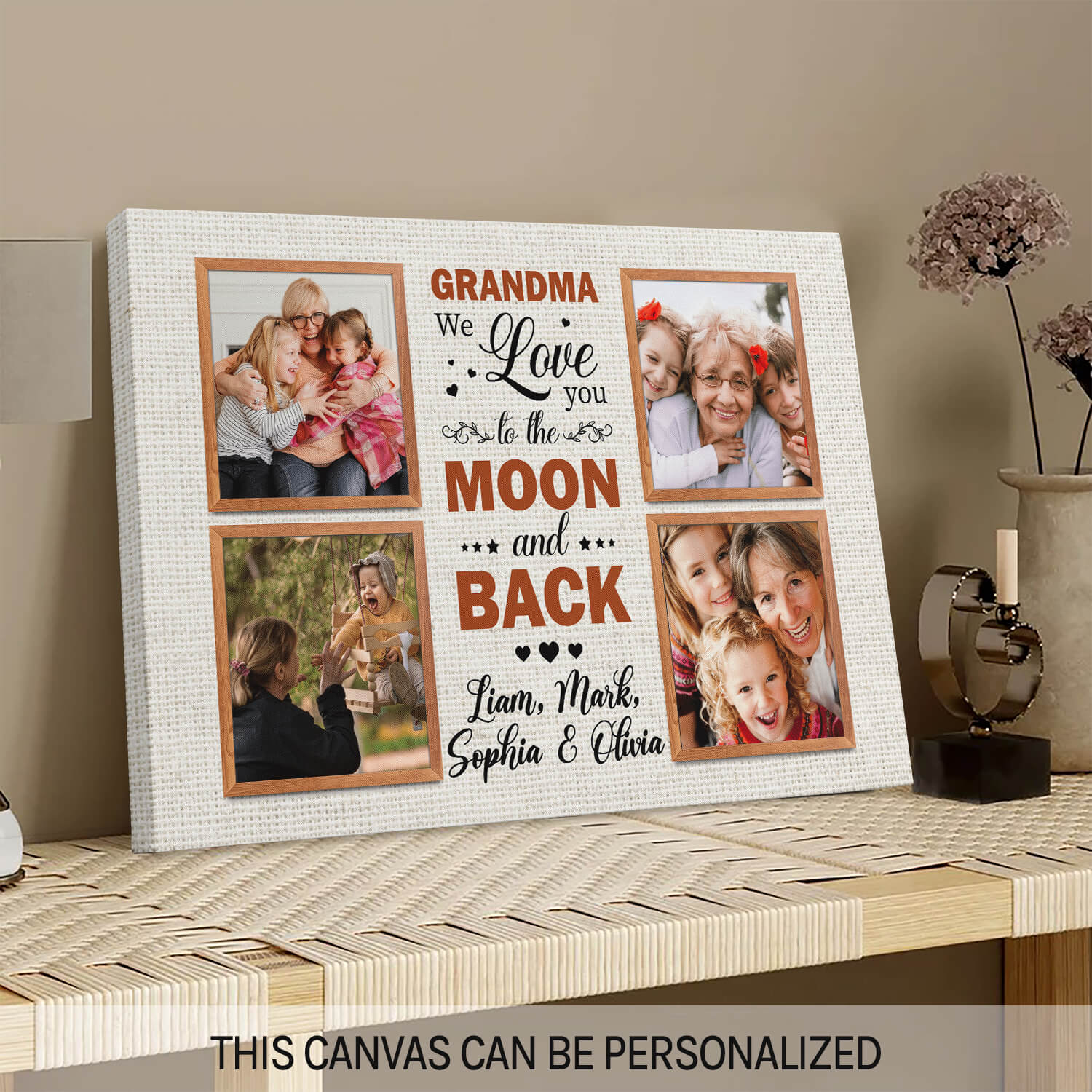 We love you to the moon and back - Personalized Mother's Day, Birthday gift for Grandma - Custom Canvas Print - MyMindfulGifts