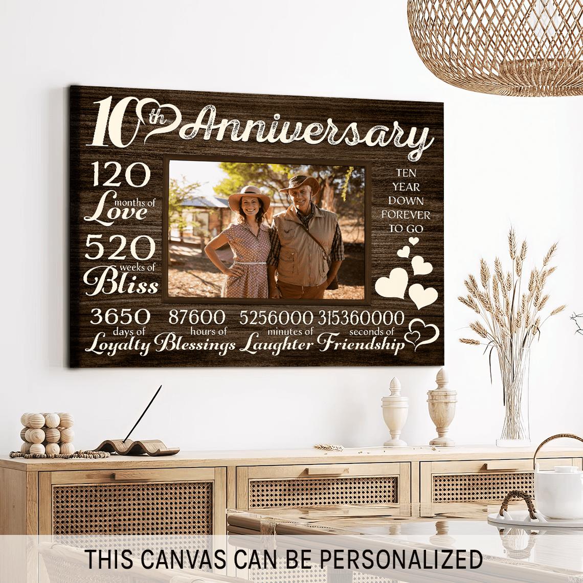 Amazon.com: Personalized 10 Year Anniversary Sign Gift 10th Wedding  Anniversary Present For Couple Days Mionutes Years - Solid Wood - 16.5in x  10.5in x .75in : Home & Kitchen