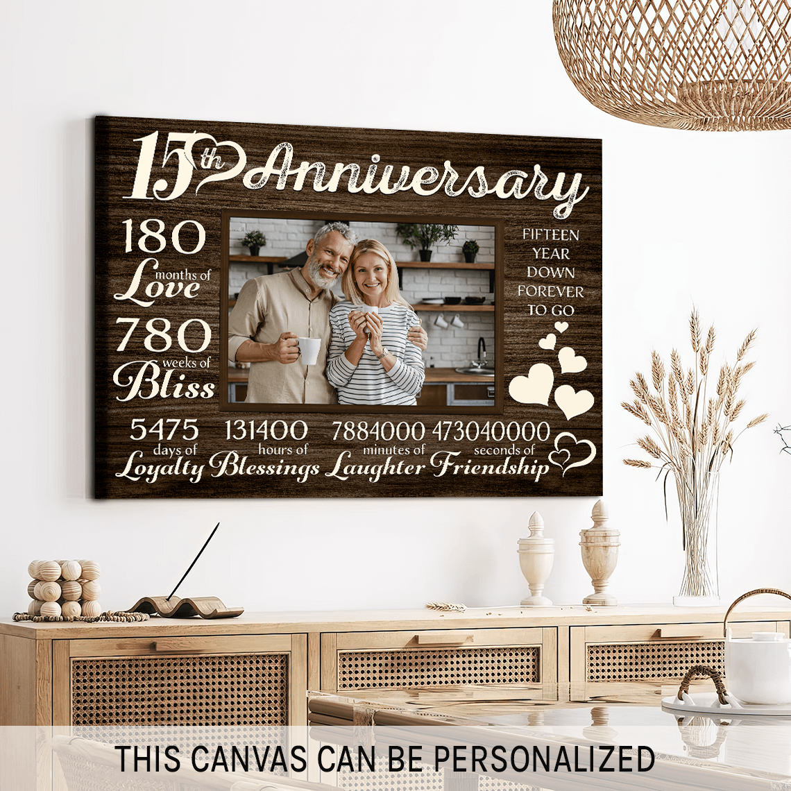 Personalized 15 year anniversary gift for him for her - 180 months of love - custom Couple Canvas print - MyMindfulGifts