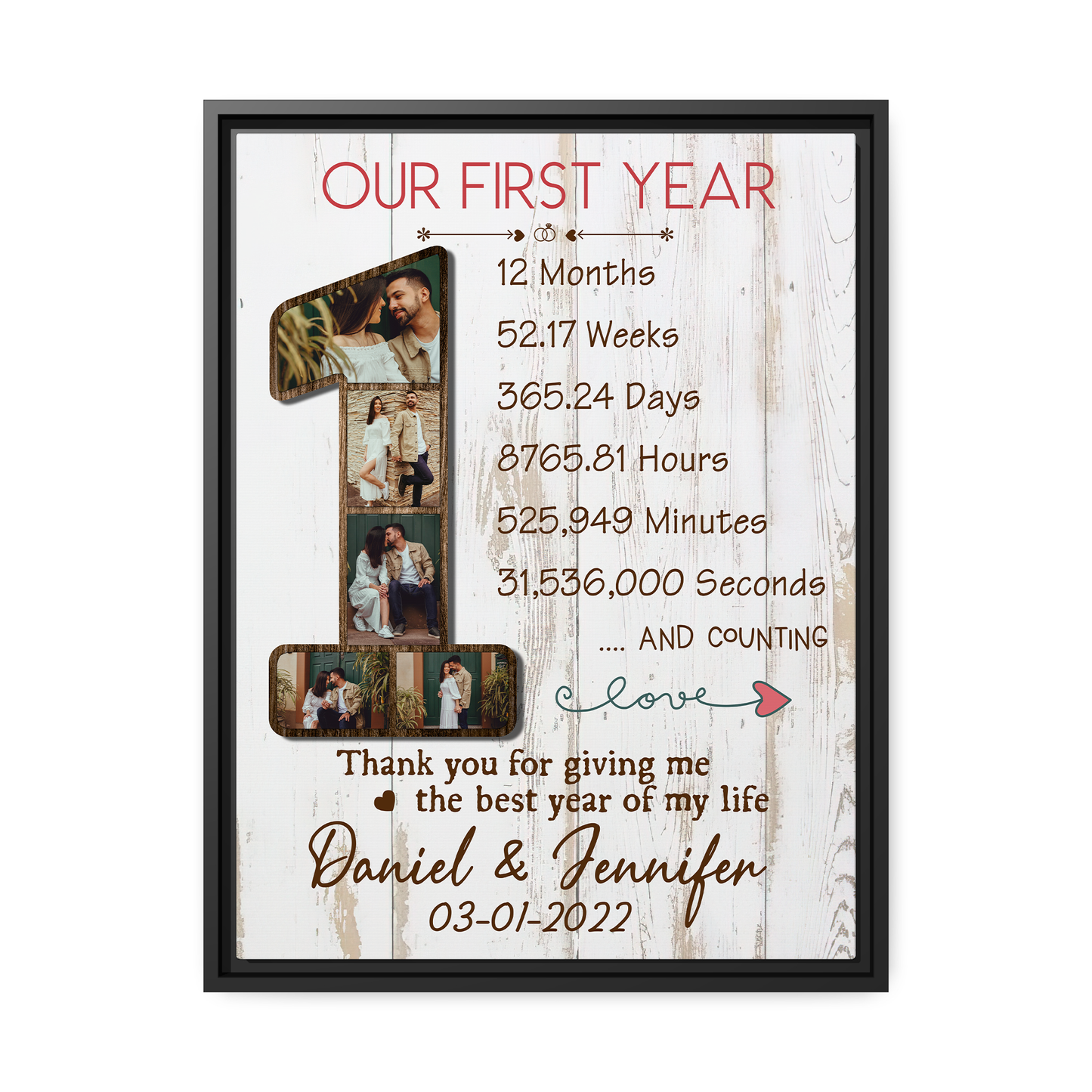 Personalized wedding anniversary gift for him for her - Our first year - custom Couple photo canvas print - MyMindfulGifts