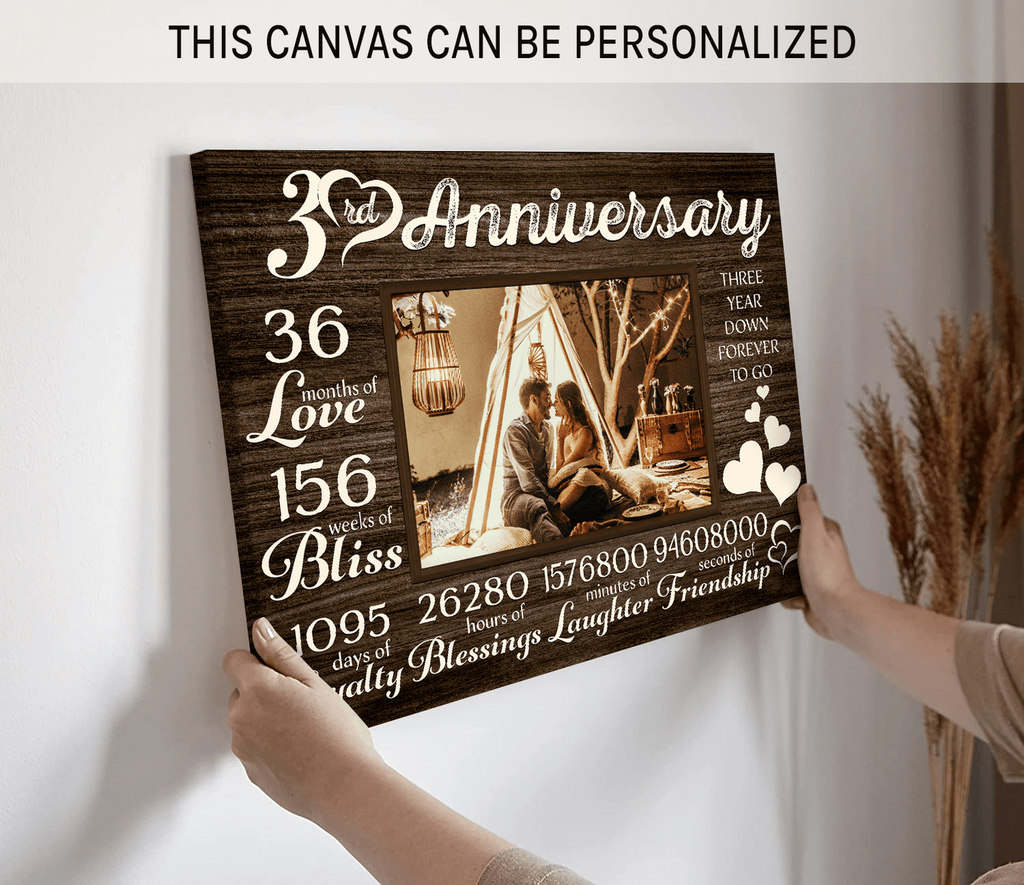 Personalized 3 year anniversary gift for him for her - 36 months of love - custom Couple Canvas print - MyMindfulGifts