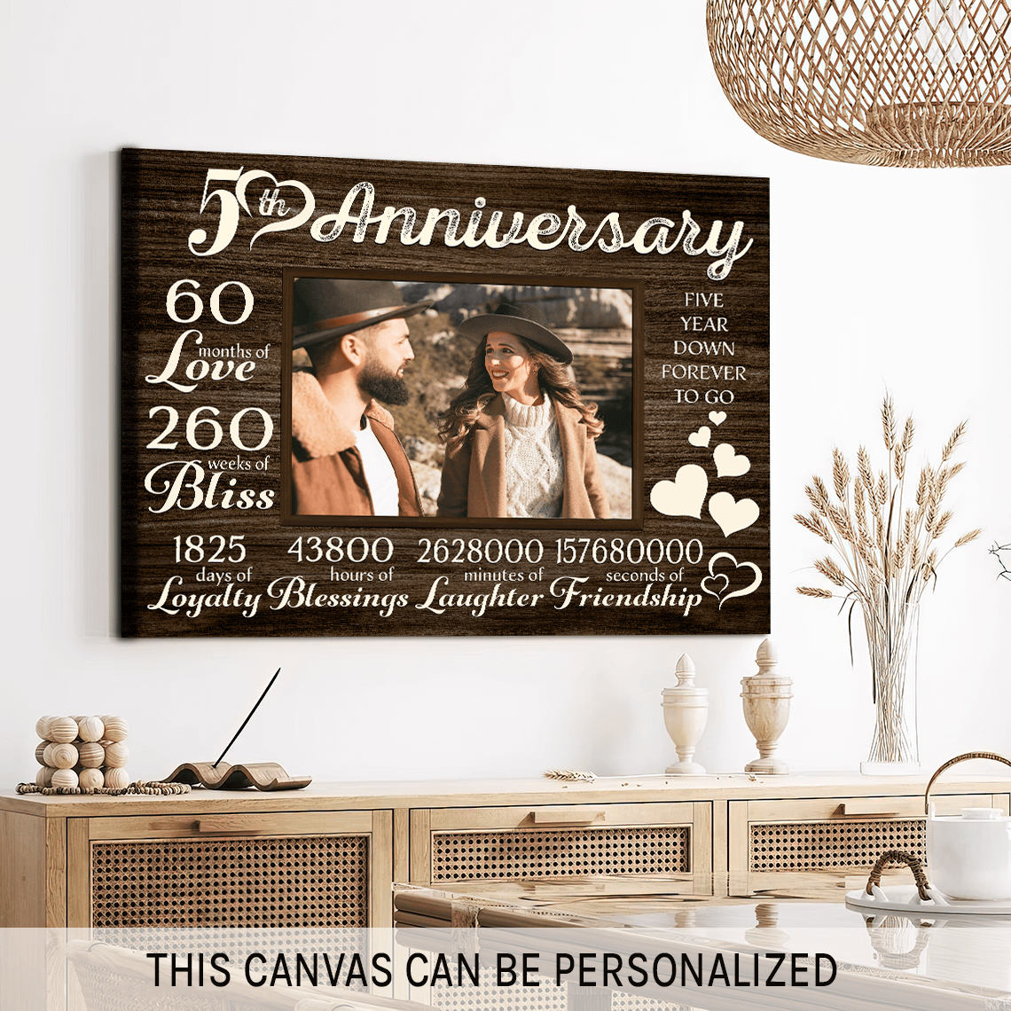 Personalized 5 year anniversary gift for him for her - 60 months of love - custom Couple Canvas print - MyMindfulGifts