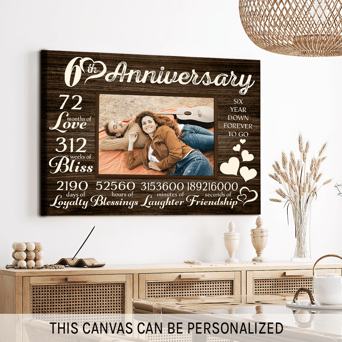 Personalized 6 year anniversary gift for him for her - 72 months of love - custom Couple Canvas print - MyMindfulGifts
