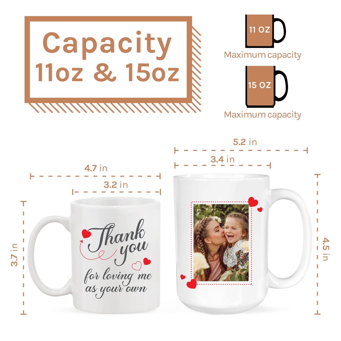 Personalized Mother's Day or Birthday gift for Step Mom - Thank you for loving me as your own - custom Mug - MyMindfulGifts