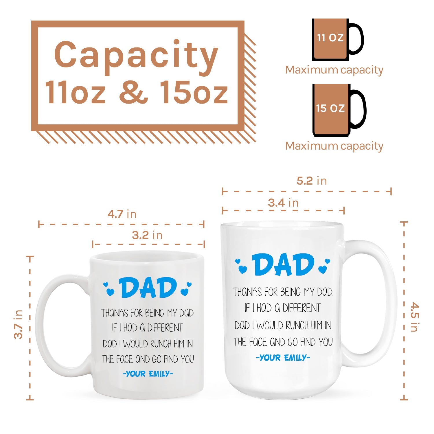 Thank For Being My Dad - Personalized Father's Day or Birthday gift for Dad   - Custom Mug - MyMindfulGifts